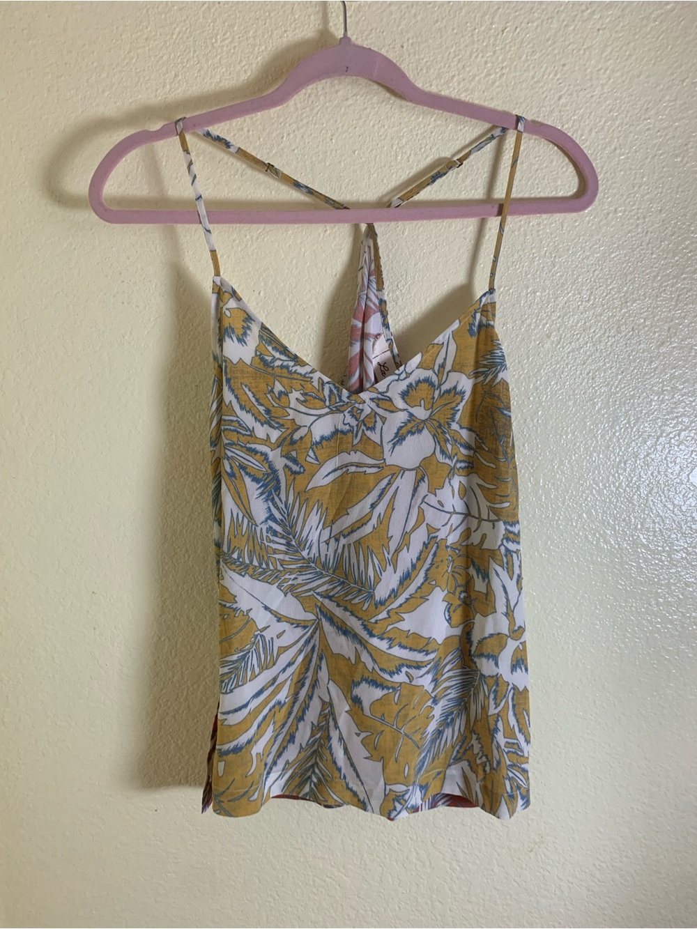 NWOT La Boheme Mustard, White & Gray Floral Strand-Back Camisole